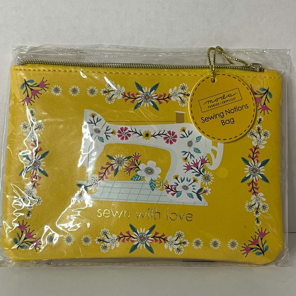 Moda Fabrics + Sewing Notions Bag, Yellow Floral Sewing Machine Print